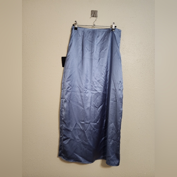 Lulus Demure Sweetie Slate Blue Satin Strapless Two-Piece Midi Dress M Wedding - Picture 6 of 10